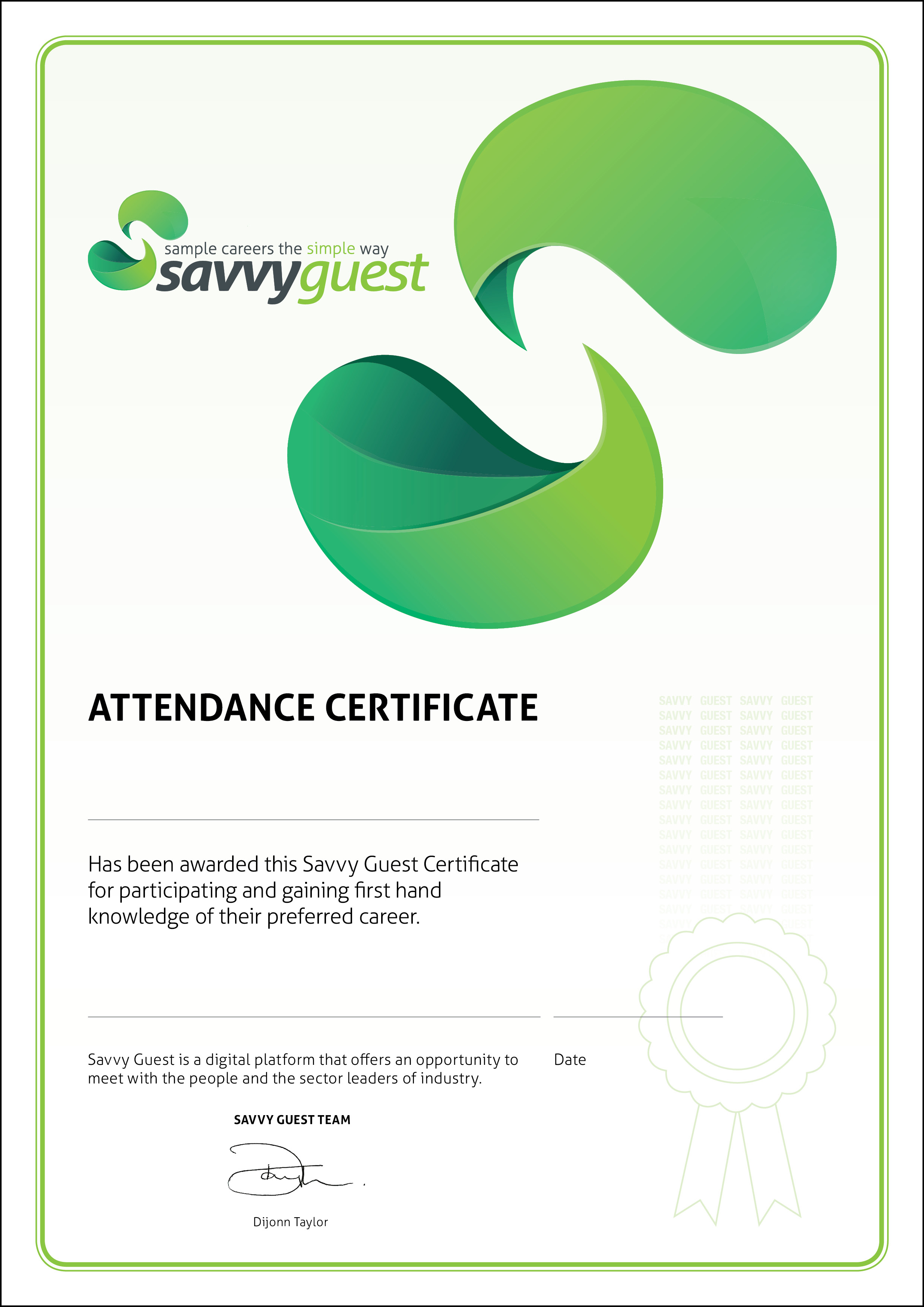 Savvy Guest Certificate